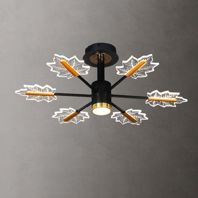 Modern Minimalist Branch Maple Leaf Iron Acrylic LED Chandelier For Living Room