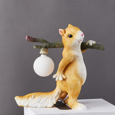 Contemporary Creative Resin Cartoon Squirrel Glass Ball Shade 1-Light Table Lamp For Bedroom