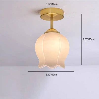 Nordic Retro Brass Glass Flower Lampshade 1-Light Semi-Flush Mount Ceiling Light