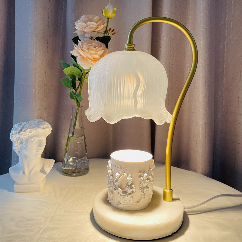 Modern Art Deco Flower Glass Shade Marble Base 1-Light Melting Wax Table Lamp For Bedroom