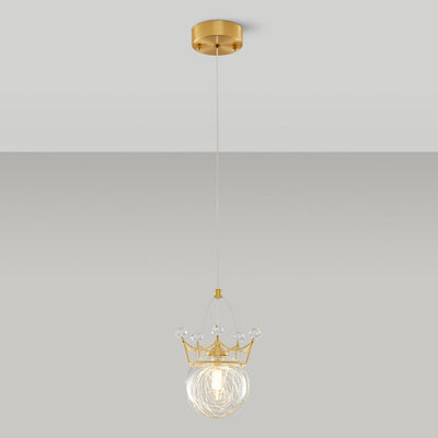 Modern Luxury Crown Orb All Brass Glass 1-Light Pendant Light For Bedroom