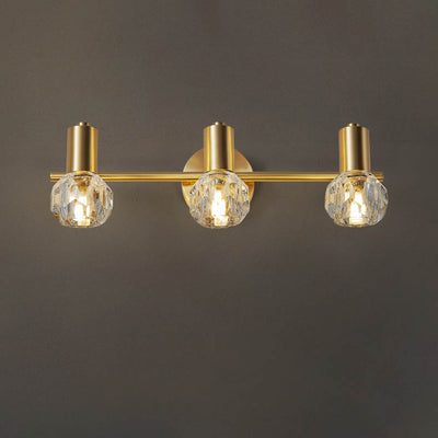 Modern Luxury Cylinder Diamond All Brass Crystal 2/3 Light Vanity Light Wall Sconce Lamp For Bathroom