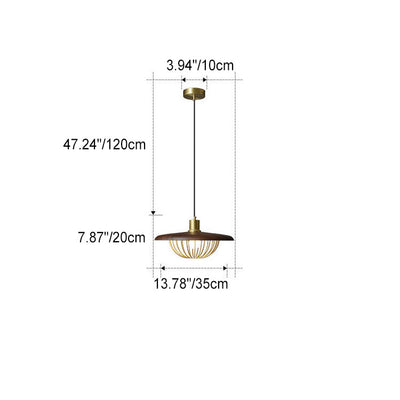 Lampe suspendue traditionnelle japonaise à 1 lumière, imitation Grain de bois, demi-cercle, cadre en fer, pour salon