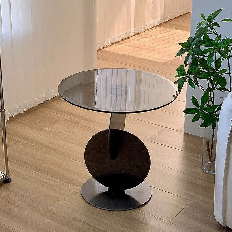 Modern Art Deco Round Combine Design Glass Metal End Table For Living Room