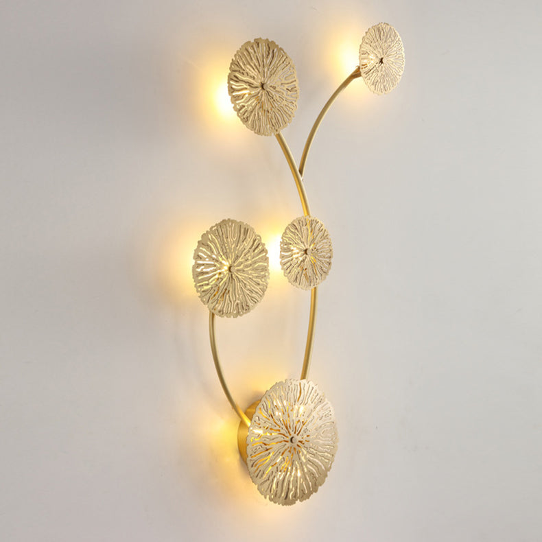 Modern Luxury Full Copper Hollow Lotus Leaf Cluster 3/5/7-Light Wall Sconce Lamp For Living Room