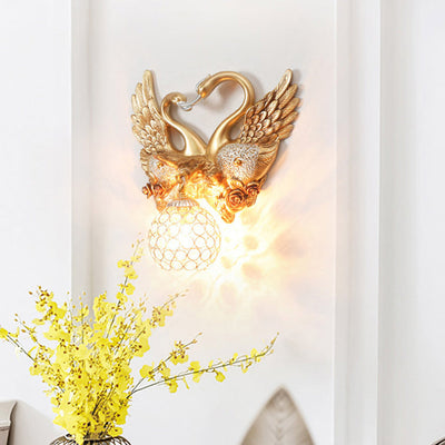 Traditional European Swan Orb Resin Iron 1-Light Wall Sconce Lamp For Living Room