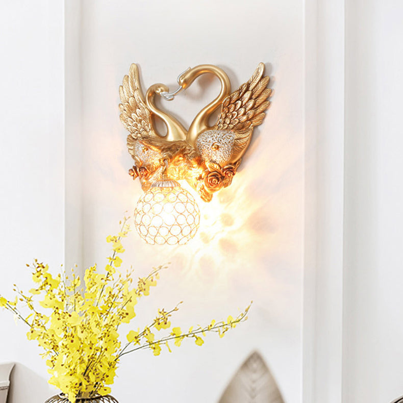 Traditional European Swan Orb Resin Iron 1-Light Wall Sconce Lamp For Living Room