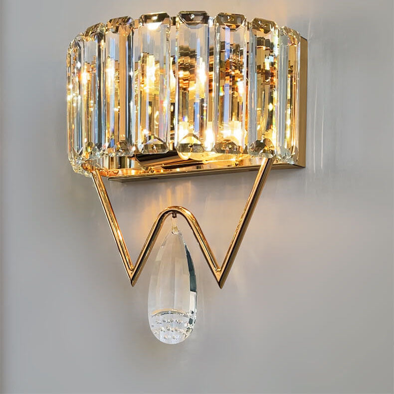 Modern Dazzling Prismatic Crystal Shade Electroplated Iron 2-Light Wall Sconce Lamp