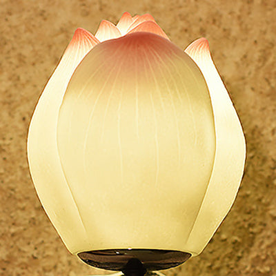 Traditional Chinese Resin Lotus Flower Hardware 1-Light Wall Sconce Lamp For Living Room
