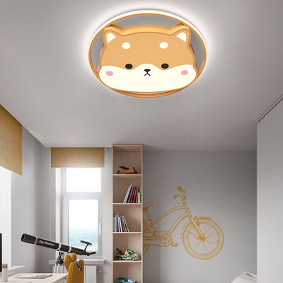 Contemporary Creative Round Shiba Inu Kids Acrylic LED Flush Mount Ceiling Light For Bedroom