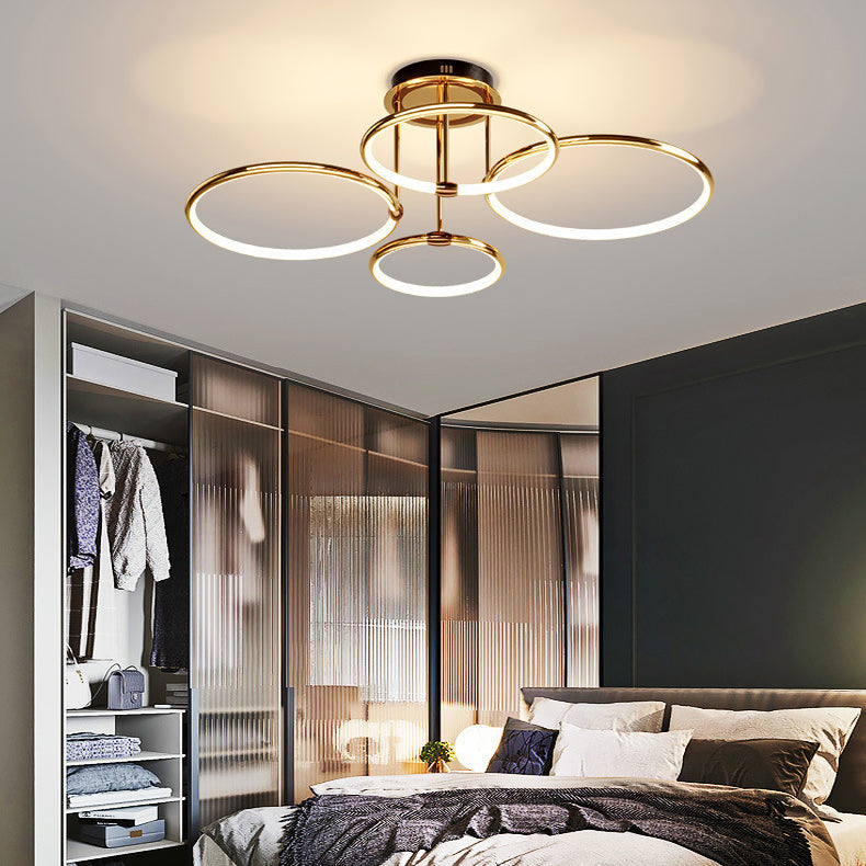 Contemporary Luxury Circle Combo Design LED Semi-Flush Mount Ceiling Light For Bedroom