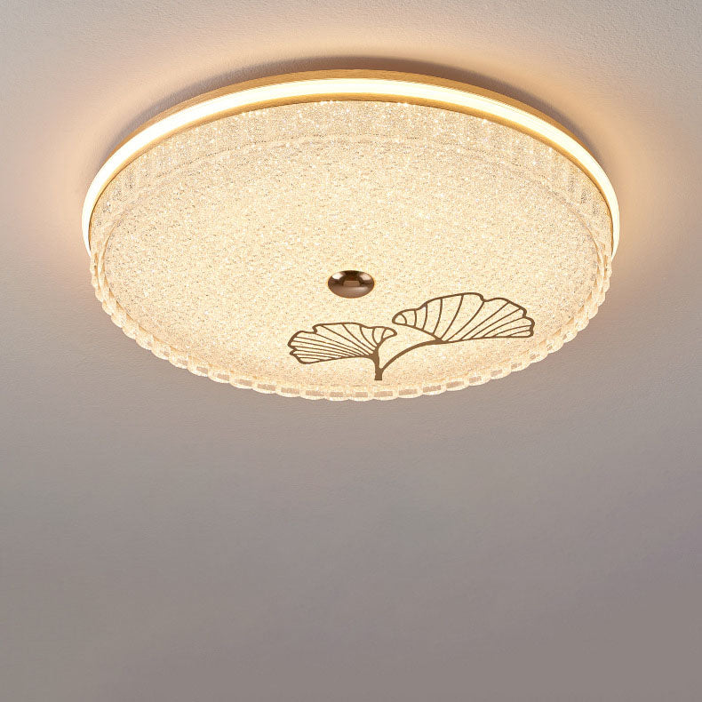 Modern Luxury Round Metal Aluminium Crystal Sand LED Flush Mount Ceiling Light For Bedroom