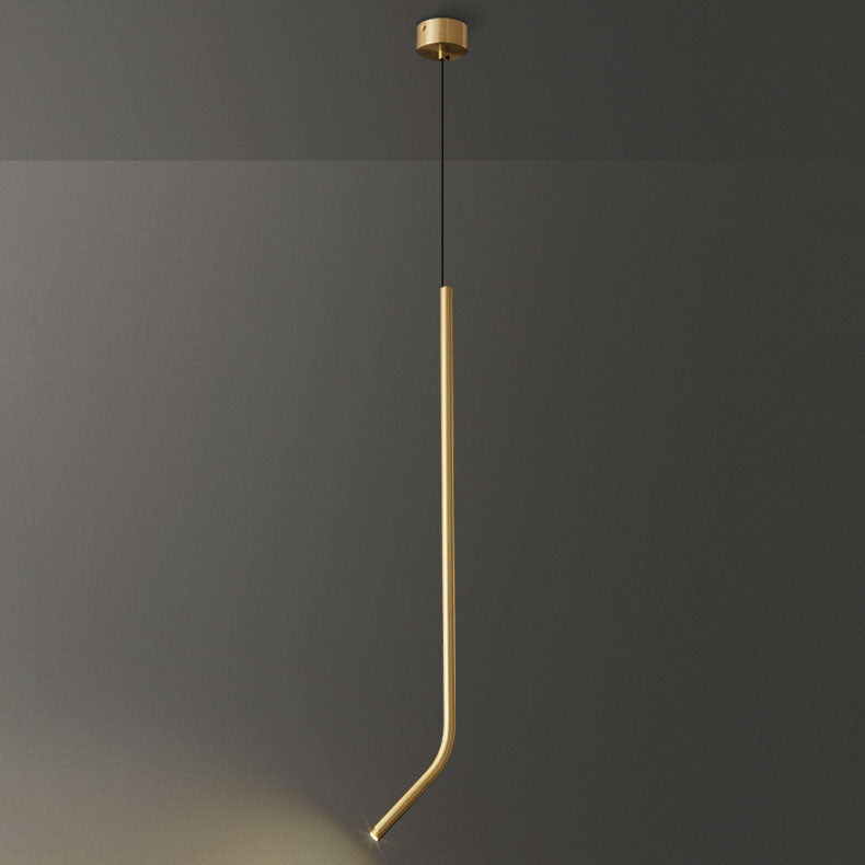 Modern Minimalist Bent Fine Tube All Copper LED Pendant Light For Bedroom