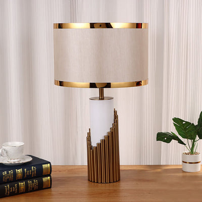 Modern Creative Fabric Lampshade Metal Cylindrical Base 1-Light Table Lamp