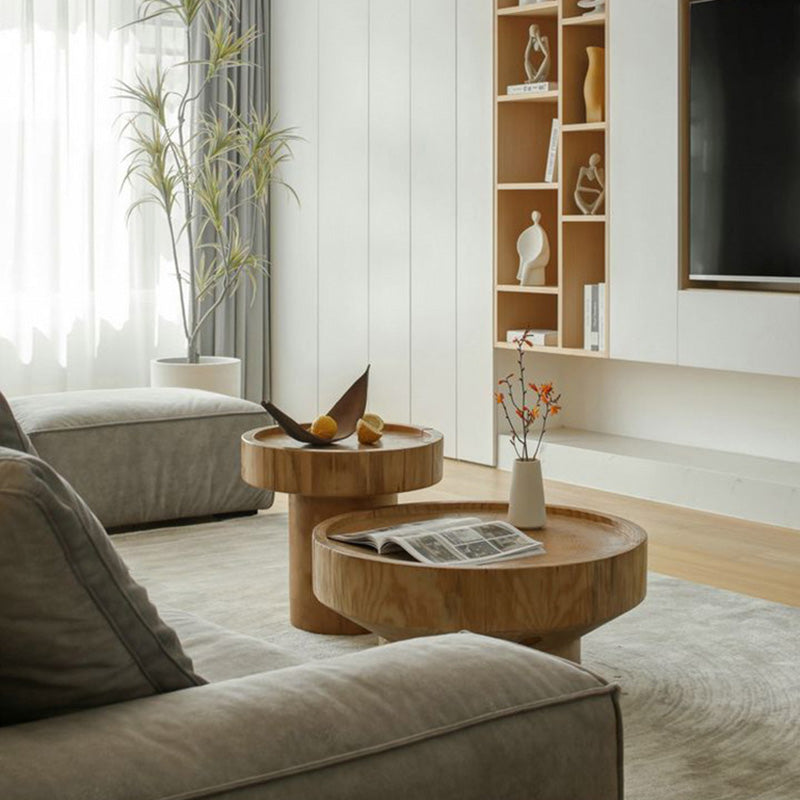 Traditional Japanese Round Wood Coffee Table For Living Room