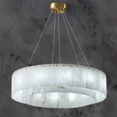 Contemporary Scandinavian Round Copper Stone 8/12/14 Light Chandelier For Living Room