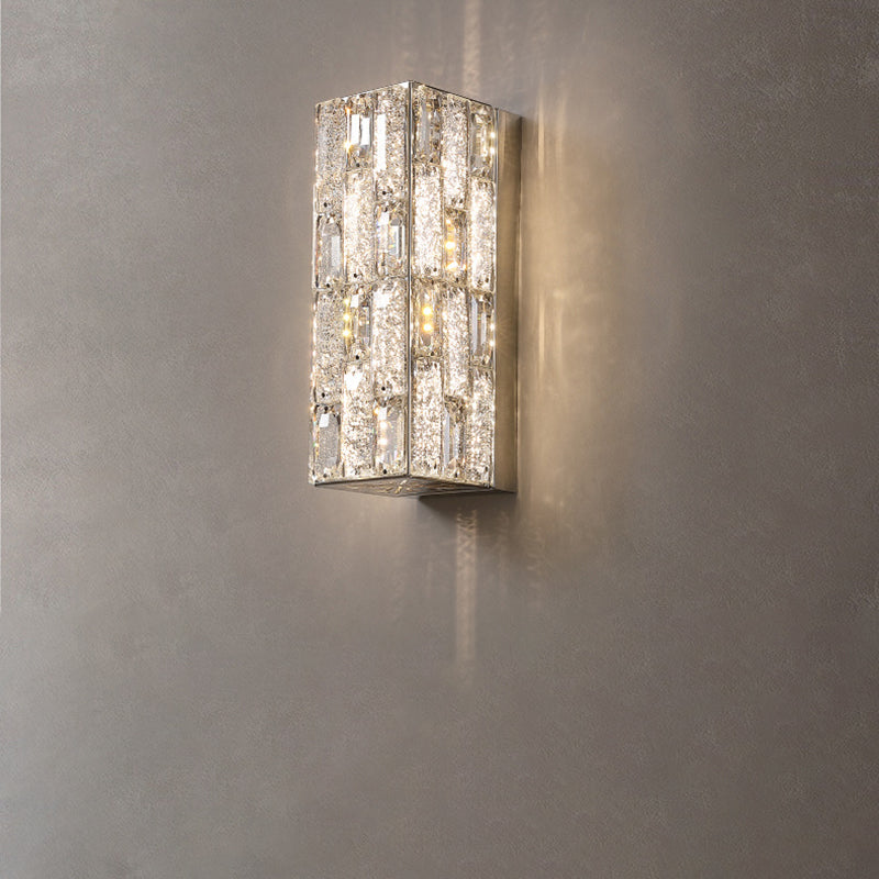 Modern Luxury Rectangle Stainless Steel Crystal LED Wall Sconce Lamp For Bedroom