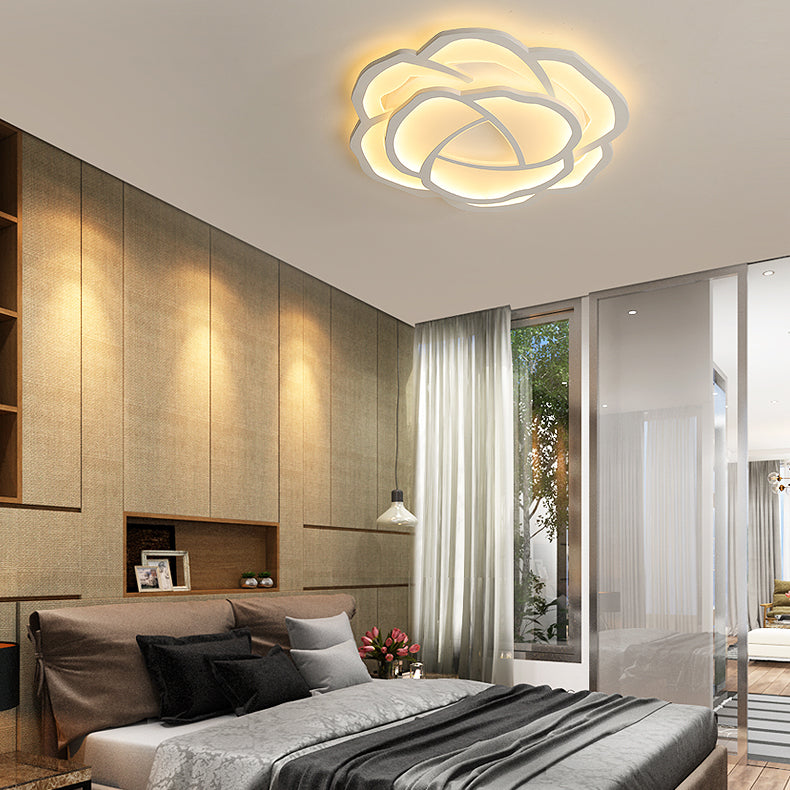 Modern Minimalist Rose Shape Iron Acrylic LED Flush Mount Ceiling Light For Bedroom