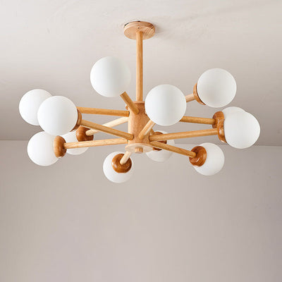 Modern Mid-century Rubberwood Branch Frame Glass Magic Bean 6/8/12-Light Chandelier For Bedroom