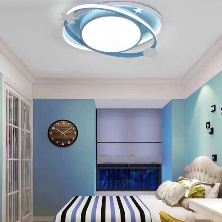 Modern Art Deco Starry Night Round Oval Acrylic Aluminum LED Flush Mount Ceiling Light For Bedroom