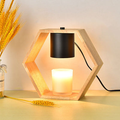 Lampe de table à 1 lumière hexagonale minimaliste moderne en métal et bois pour aromathérapie 