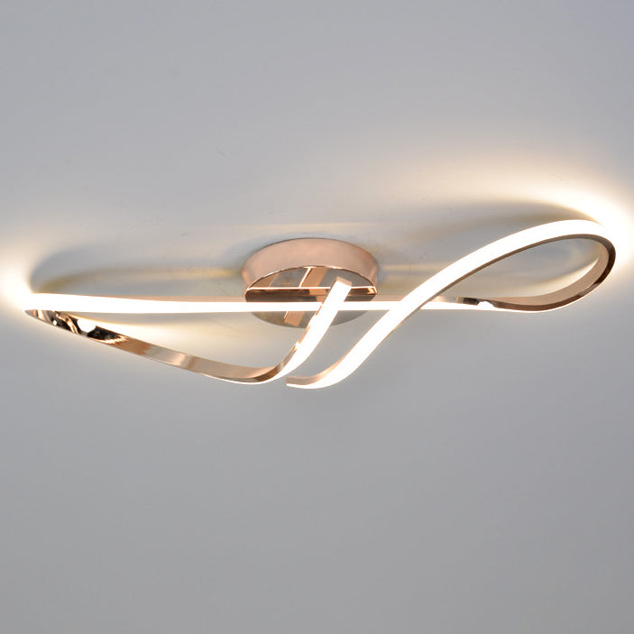 Modern Minimalist Spiral Twisted Aluminum Silicone LED Semi-Flush Mount Ceiling Light For Bedroom