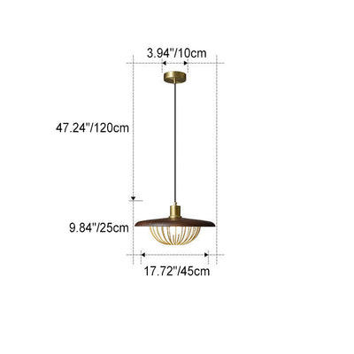 Lampe suspendue traditionnelle japonaise à 1 lumière, imitation Grain de bois, demi-cercle, cadre en fer, pour salon