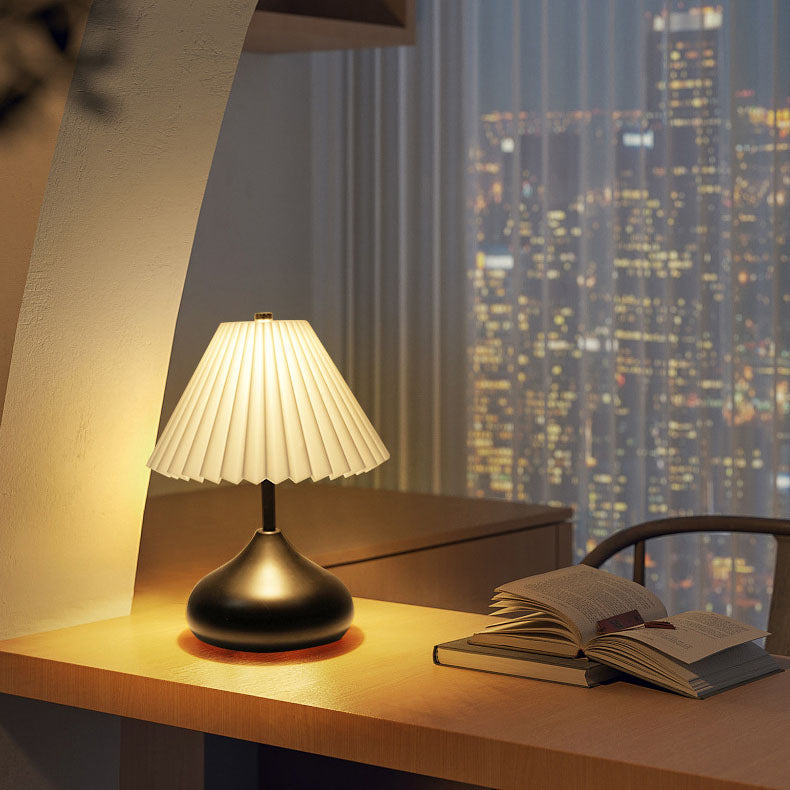 Contemporary Nordic Acrylic Pleated Shade Iron Base LED USB Touch Table Lamp For Bedroom