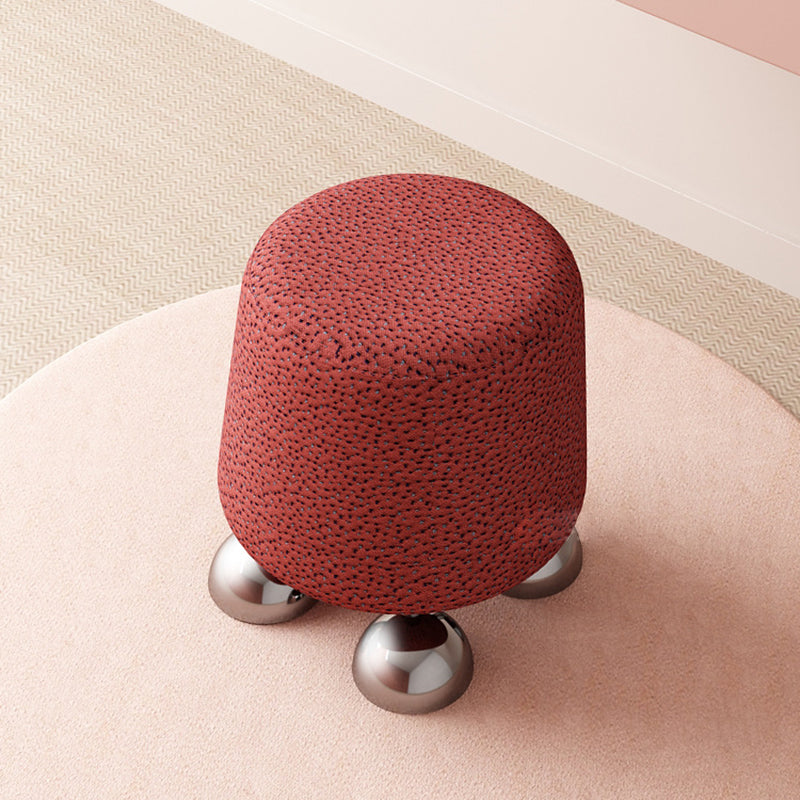 Modern Luxury Round Cushion Cotton Linen Solid Wood Stainless Steel Vanity Stool 4-Leg For Bedroom