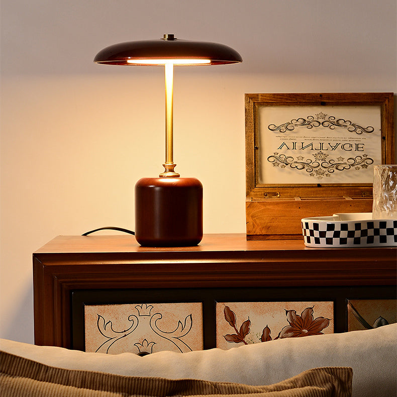 Contemporary Retro Brass Wood Glass Round Cylinder LED Table Lamp For Bedside