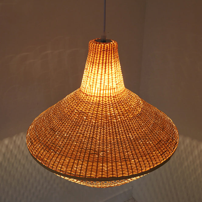 Traditional Chinese Round Bamboo Weaving 1-Light Pendant Light For Entertainment Rooms