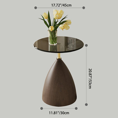 Modern Minimalist Round Cone Base Glass Carbon Steel End Table For Living Room