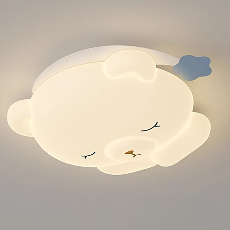 Modern Art Deco Kids Iron PE Bear LED Flush Mount Ceiling Light For Bedroom