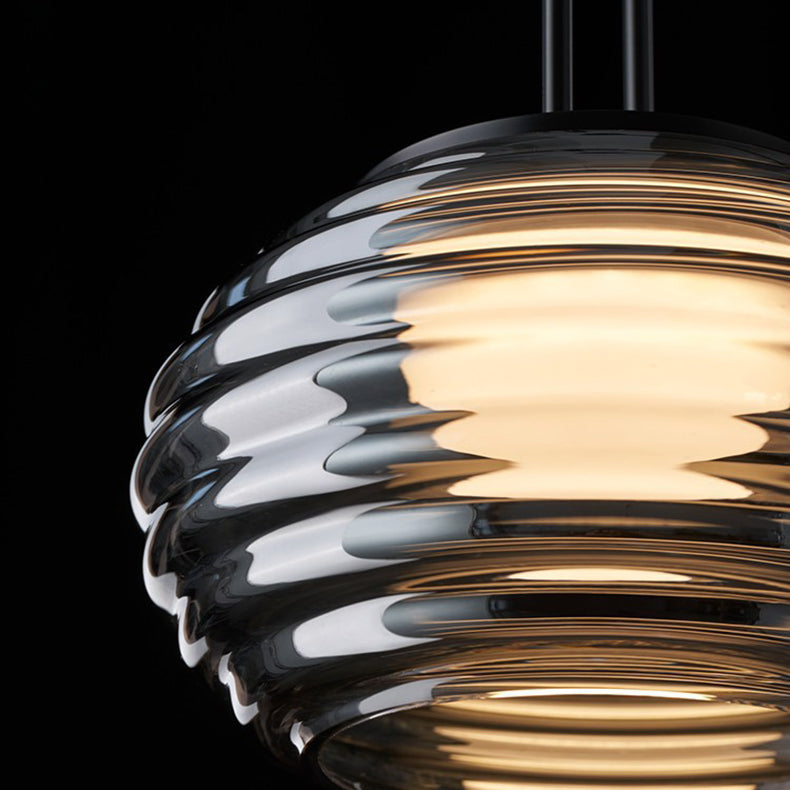 Modern Minimalist Striped Round Aluminum Glass LED Pendant Light For Living Room