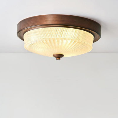 Contemporary Retro Glass Iron Round Frosted Stripe 2/3/4 Light Flush Mount Ceiling Light For Living Room