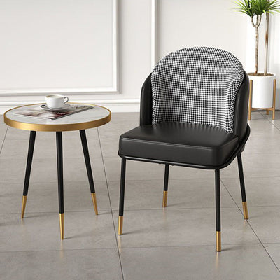 Modern Luxury Square Upholstered Curved Backrest Leather Fabric Iron Dining Chair For Dining Room