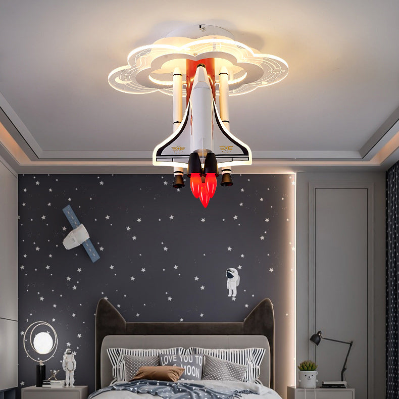 Contemporary Creative Iron Cartoon Aerospace Rocket Acrylic LED Kids Flush Mount Ceiling Light For Living Room