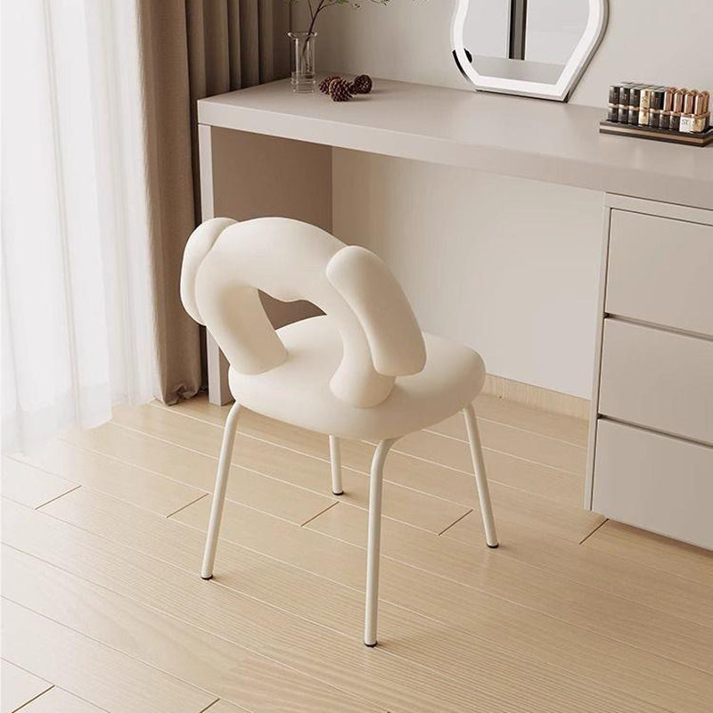 Modern Art Deco Hollow Dog Square Lambswool Wood Metal Vanity Stool Backrest Armless For Bedroom