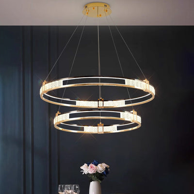 Modern Luxury Circle Aluminum Crystal Glass LED Chandelier For Living Room