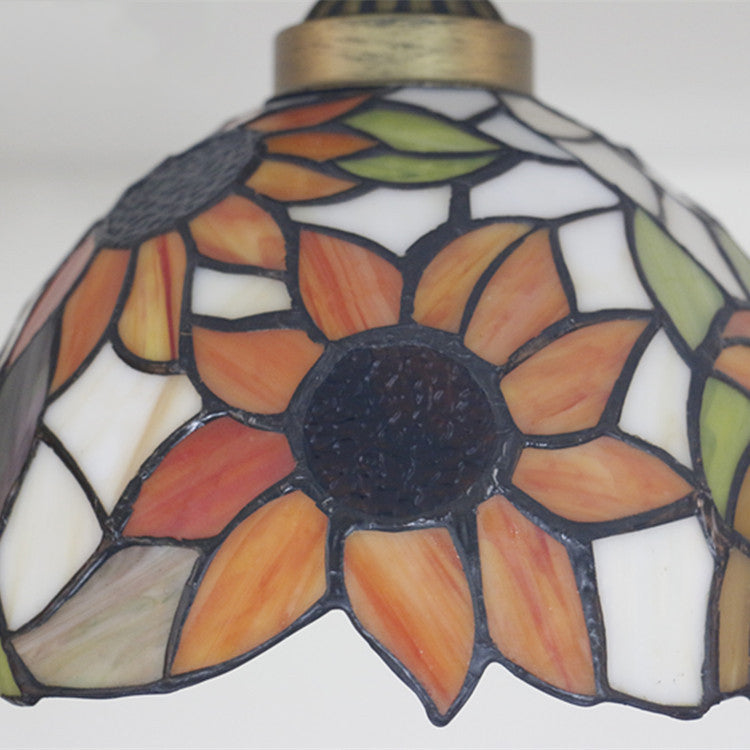 Traditional Tiffany Stained Glass Sunflower Bowl Shape 1-Light Semi-Flush Mount Ceiling Light For Living Room