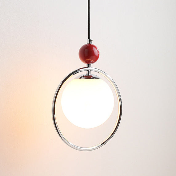 Contemporary Creative Glass Ball Shade Iron Ring 1-Light Pendant Light For Living Room