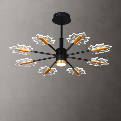 Modern Minimalist Branch Maple Leaf Iron Acrylic LED Chandelier For Living Room