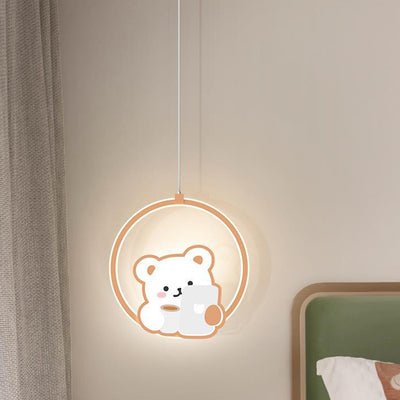 Modern Simplicity Kids Aluminum Iron Acrylic Circle Bear Cow LED Pendant Light For Bedside