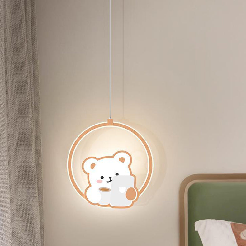 Modern Simplicity Kids Aluminum Iron Acrylic Circle Bear Cow LED Pendant Light For Bedside