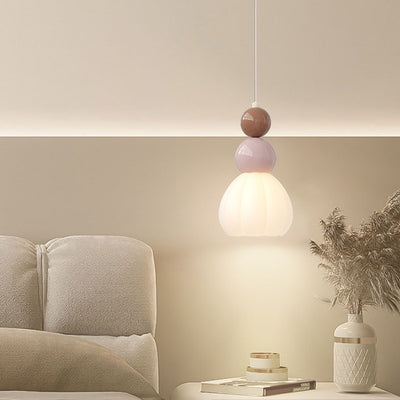 Modern Minimalist Round Gourd Petal Hardware Glass 1-Light Pendant Light For Bedroom