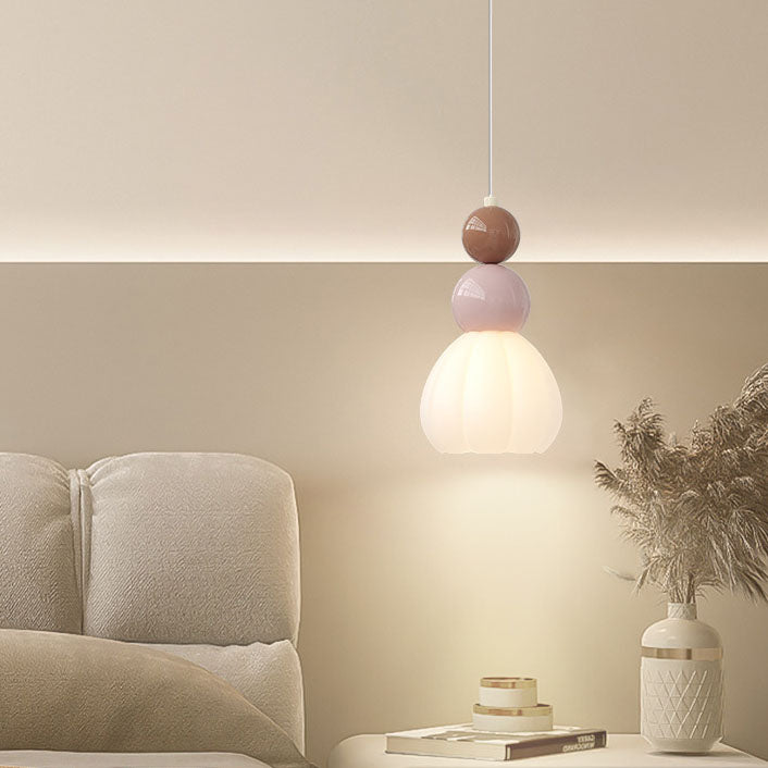 Luminaire suspendu à 1 lumière en verre, matériel de pétale de gourde rond minimaliste moderne pour chambre à coucher 