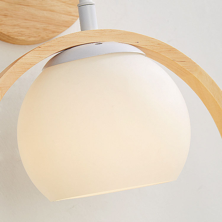 Contemporary Scandinavian Bird Round Wood Glass 1-Light Wall Sconce Lamp For Bedroom