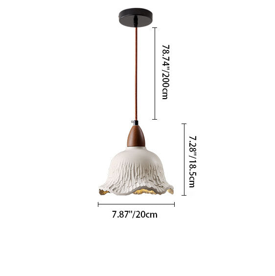 Traditional Japanese Concrete Flower Shade 1-Light Pendant Light For Living Room