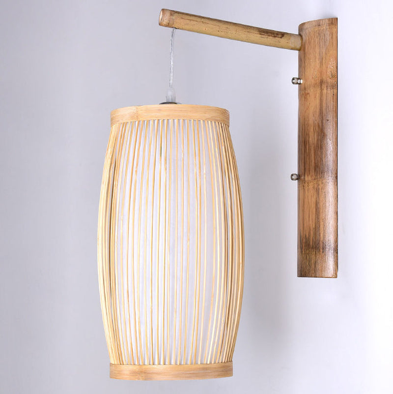 Traditional Japanese Cubic Bamboo 1-Light Wall Sconce Lamp For Living Room