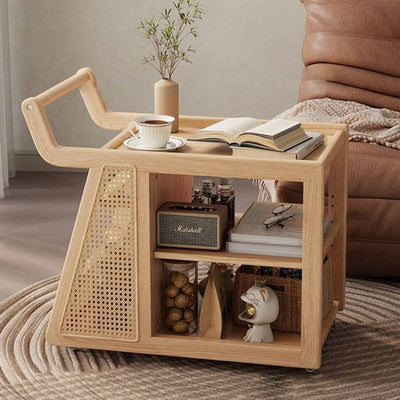 Contemporary Retro Solid Wood Movable Multifunctional Storage End Table 3-Tier For Living Room